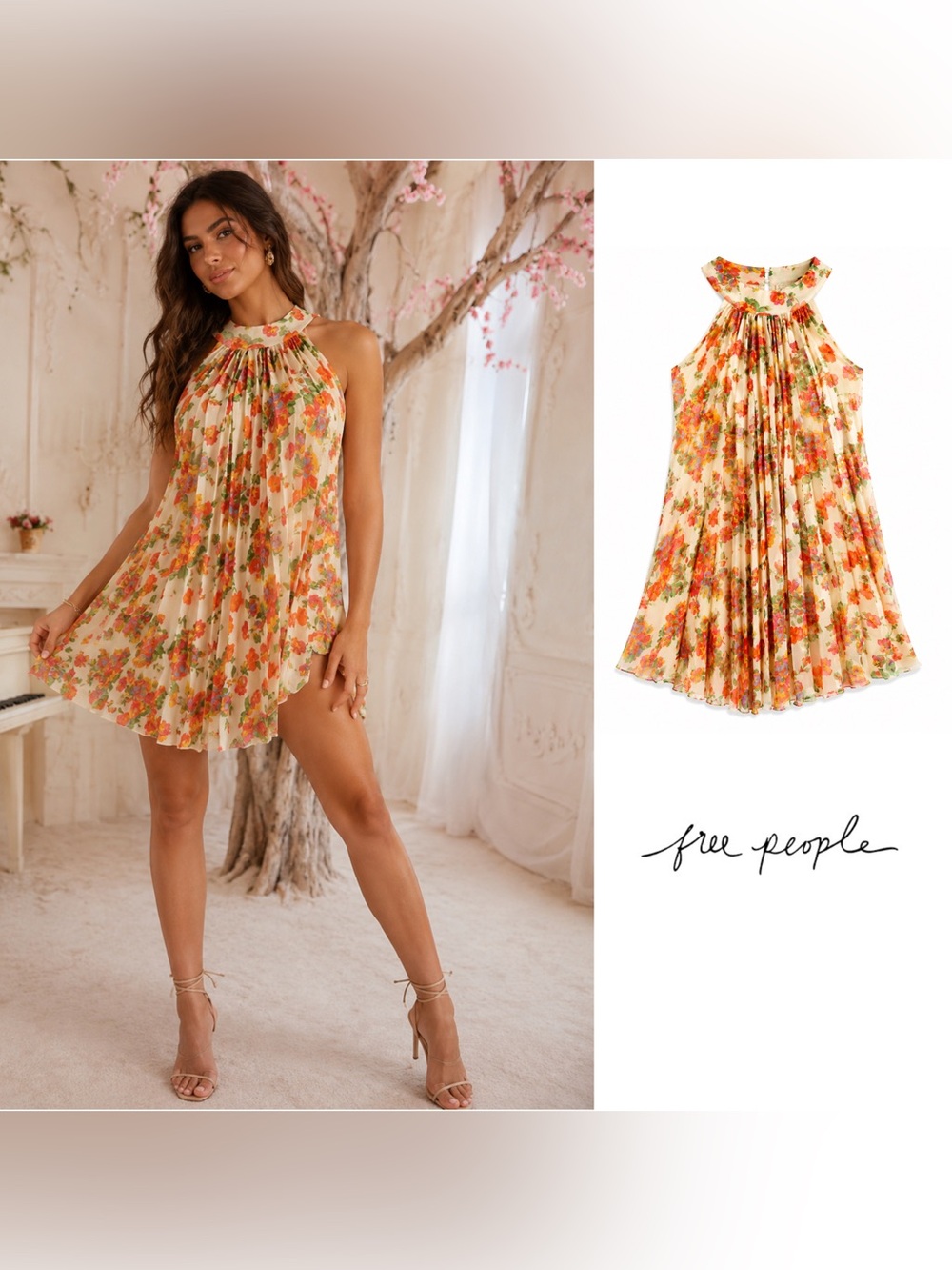 Free People Pleated Floral Mini Dress
